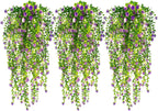 RECUTMS Artificial Hanging Plants Fake Hanging Plant Faux Hanging Plants UV Resistant Plastic Plants for Indoor Outdoor Room Wall Wedding Patio Porch Decor(Purple)