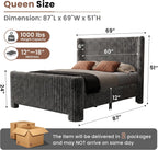 Queen Bed Frame with Faux Fur Upholstered Curved Wingback Headboard & Footboard, Platform Bed with Removable Washable Cover & Wood Slats, Noise-Free, No Box Spring Needed, Easy Assembly, Grey