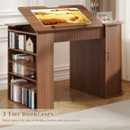 Drafting Table with Storage Cabinet & Drawers, Crafting Table with Open Shelves, Fluted Drawing Desk Computer Desk for Artists, Painters, Drawing, Crafting, Reading, Writing, Working