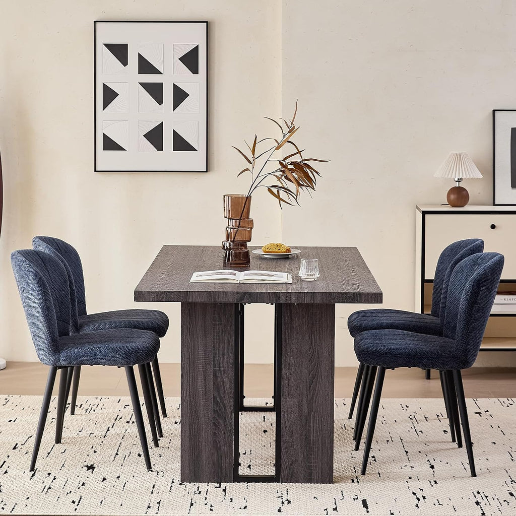 Dining Chairs Set of 4, Upholstered Chenille Fabric Kitchen Chairs with Wingback and Metal Legs, Elegant Tufted Accent Chair Vanity Chair for Dinner Bedroom Living Room, Blue