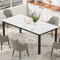 79 Inch Industrial Dining Table, Large Rectangle Kitchen Table with Metal Legs, Round Corners, Wooden Conference Tables Writing Desk for Dining Room, Living Room, White Faux Marble