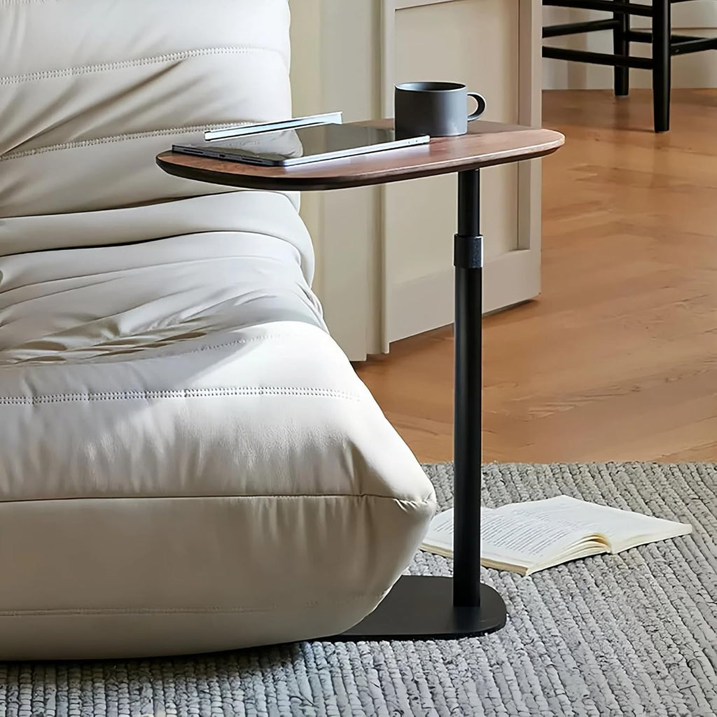 Modern C Shaped Side Table, with Adjustable Height and Swivel Top Sofa Table, Laptop Table for Living Room, Bedroom, Study and Small Spaces, Walnut Wood