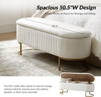 50.5” Velvet Storage Ottoman Bench with Gold-Toned Legs, Luxury Upholstered End of Bed Multi-Functional Footrest & Seat for Bedroom & Entryway