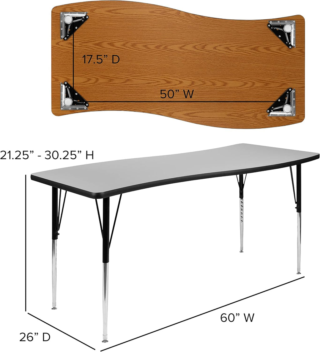 Flash Furniture Emmy 2 Piece 86" Oval Wave Flexible Grey Thermal Laminate Activity Table Set - Standard Height Adjustable Legs | Height Adjustable, Flexible, Durable Construction, Commercial Use
