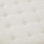 24KF Large Round Upholstered Tufted Linen Ottoman Coffee Table, Large Footrest Ottoman with Wood Shelf Storage-Ivory
