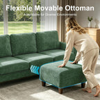 L Shaped Sectional Couch for Living Room, Modular Small Sofa with Ottoman | 96 Inch, 3 Deep Seats, Green, Chenille, Easy Tool-Free Assembly, Modern Compact Sofa Set for Apartment, Office, Small Space