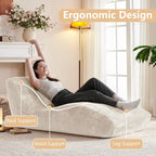 Chaise Lounge Chair with Curved Back, Modern Upholstered Recliner Sofa, Tufted Accent Lounger Comfortable Lazy Chair for Bedroom, Apartment (Beige)