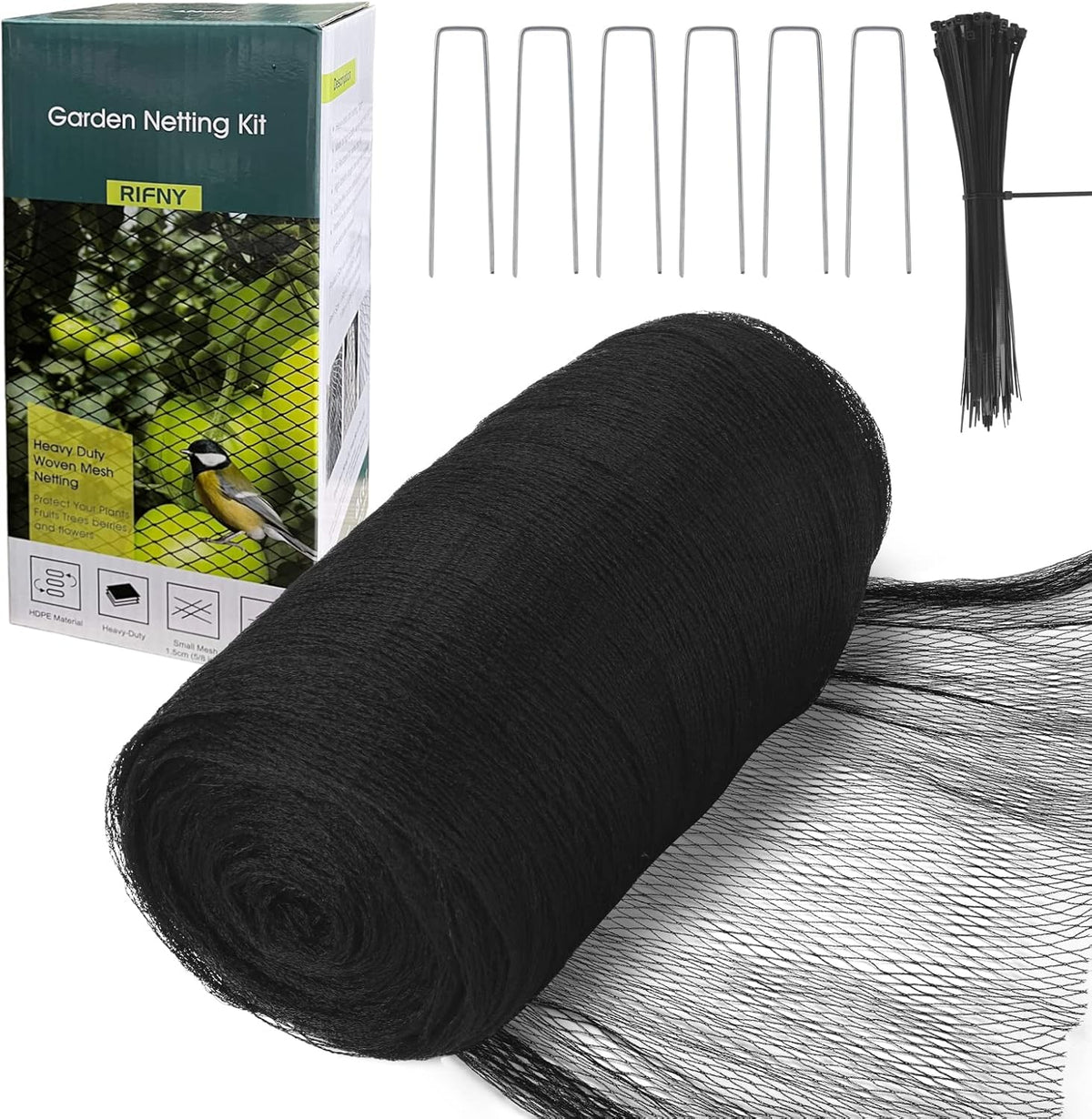 Bird Netting for Garden - 13 x 40 FT Heavy Duty Anti Bird Netting Mesh with Ties and Landscape Staples for Vegetable, Fruit Trees & Other Plants, Lasting Against Birds Deer Squirrels and Poultry