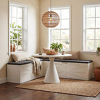 Apicizon L Shaped Storage Bench with Cushion, 63" Breakfast Nook Dining Bench with Hidden Storage, Kitchen Dining Corner Bench for Dining Room Entryway Living Room, Beige White+ Dark Gray