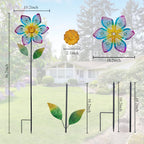 Wind Spinner with Metal Stake, Outdoor Garden Pinwheels Spinners Hollow-Out Flower Shape Design for Yard Lawn Patio Decor (2 Pack)