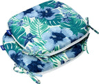 SleepMan Outdoor 17"x16" Chair Cushions with Ties Set of 2, Water Resistant All Weather U-Shape Seat Pads for Patio Garden Furniture Indoor (Set of 2, Blue Flowers)