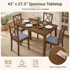 Giantex Dining Table Set for 4, Wood Kitchen Table with Upholstered Chairs | Farmhouse Space-Saving Dinette Set with X-Shaped Backrest for Small Space, Breakfast Nook, Dining Room
