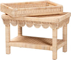Bali & pari Weyman Scalloped Rattan End Table with Removable Tray Top - Handwoven Rattan Accent Table with Shelf, Coastal Boho Style Side Table for Living Room or Bedroom