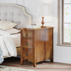 Farmhouse Solid Wood End Table, 3-Drawer Narrow Side Table Slim Chair Table for Living Room, Sofa Table with Drawers, Small Nightstand for Bedroom, No Assembly Required, Brown