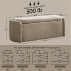 VKNOW Storage Bench, Upholstered Storage Ottoman Bench with Hinge, Khaki | Ottoman Bench with Large Capacity, Curved Frame, Soft Fabric, Storage Bench for Bedroom, Living Room, Entryway