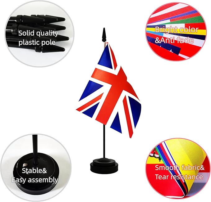 2 Pack UK Britain Desk Flag, British Table Office Flag with Solid Pole and Stand Base, International Country Flag, Festival Celebration, Classroom Meeting Desktop Decoration (UK)