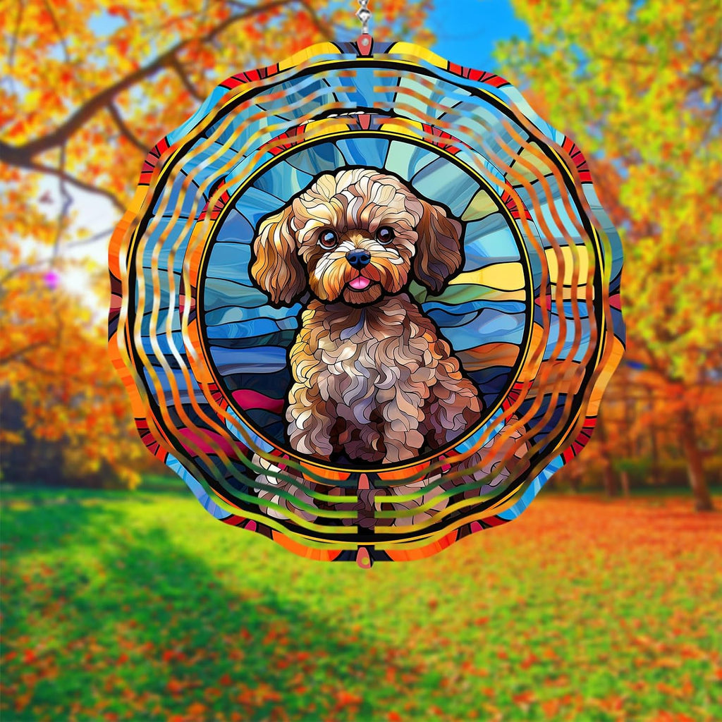 Poodle Dog Wind Spinners Outdoor Dog Memorial Gifts, 3D Metal Kinetic Hanging Garden Wind Spinner, Spinner Decor, Wind Sculptures for Outdoor & Indoor, Window, Yard Decor (Poodle 1)