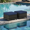 Outdoor Wicker Ottoman Set of 2, Patio Swivel Rattan Ottoman with Thick Cushions, Ideal for Backyard, Garden, Poolside, Blue