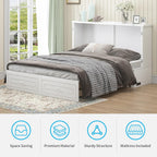 Mjkone Murphy Cabinet Bed Queen Size White No Mattress | with Tri-Folding Mattress, 2 Storage Drawers & USB Charging Station, Wooden Wall Chest Bed