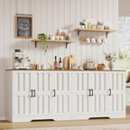Modern Farmhouse Buffet Cabinet with Storage, 85" Large Sideboard Storage Cabinet with 6 Barn Doors, Coffee Liquor Bar Cabinet Wood Table Credenza with Adjustable Shelf for Kitchen Dining Living Room