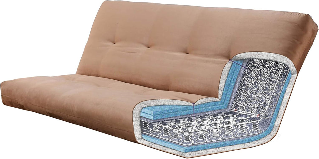 Kodiak Furniture Cabin Lodge Log Futon Frame, Drawers w/up North Premium 8" Innerspring Mattress Sofa Bed Set Full Size (Sofa Frame & Mattress)