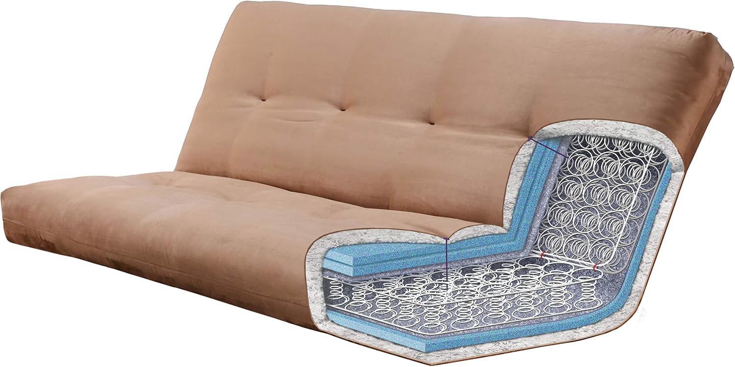 Kodiak Furniture Cabin Lodge Log Futon Frame, Drawers w/up North Premium 8" Innerspring Mattress Sofa Bed Set Full Size (Sofa Frame & Mattress)