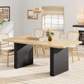 Garvee Modern Dining Table for 6-8, 71" Rectangular Farmhouse Kitchen Table with 3.6"×22.9" Black Fluted Wave Metal Legs & Wooden Top, Large Dining Table for Home Office, Dining, Natural