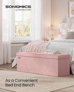 SONGMICS Foldable Storage Ottoman with Flipping Lid, 43.3 Inch Velvet Bench | Coffee Table, Folding Storage Bench for Bedroom, Entryway Shoe Bench, Jelly Pink, MINOTA Collection ULSF078SA01