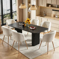 Homedot Dining Chairs Set of 6, Upholstered Sherpa Kitchen Chairs with Curved Back, Padded Seat with Wood Grain Metals, Modern Dining Side Bedroom Chairs Barrel for Kitchen Dining Room, Off White