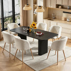 Homedot Dining Chairs Set of 6, Upholstered Sherpa Kitchen Chairs with Curved Back, Padded Seat with Wood Grain Metals, Modern Dining Side Bedroom Chairs Barrel for Kitchen Dining Room, Off White