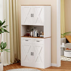 71“ Kitchen Pantry Storage Cabinet, Kitchen Hutch with Microwave Stand and Adjustable Shelves Freestanding Cupboard for Dining Living Room, White