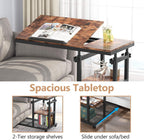 Tribesigns Height Adjustable C Table with Wheels, Mobile Couch Snack Side Table with Tiltable Drawing Board, Sofa Bedside Laptop Stand C Shaped TV Tray with Storage Shelves (Brown)