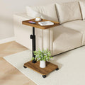 End Table, Adjustable Height Side Table, 360° Rotating MDF Veneer Sofa Side Table with Lockable Wheels, C-Shaped TV Tray Table for Living Room Bedroom (Walnut Brown)