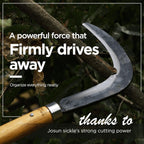 Big Size Josun Sickle - Hand-Forged Handmade Korean Weeding and Brush Clearing Tool with Razor-Sharp Blade and Chestnut Wood Handle