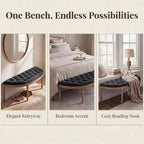 chairus 55" Button Tufted Semi-Circle Dining Bench Linen Halfmoon Entryway Bench Comfy Upholstered Bench Seat for Bay Window/Bedroom End of Bed/Living Room/Indoor, Charcoal Black
