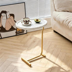 C-Shaped Side Table with MDF Tabletop and Steel Tube Frame, Compact Lightweight End Table, Slidable Accent Table with Stable Structure for Indoor Daily Use(White)