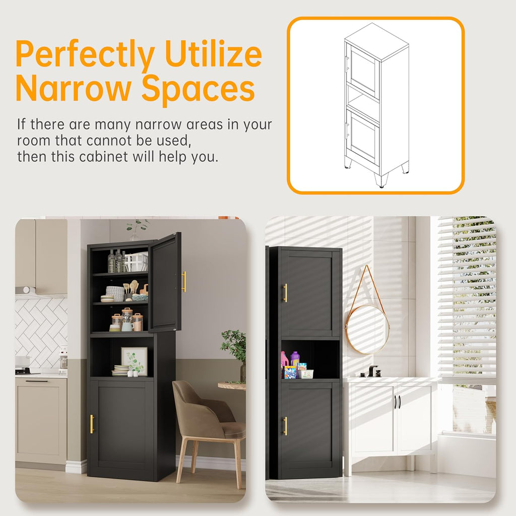 Ckzbx Tall Narrow Storage Cabinet 66.93" H Tall Bathroom Cabinet Metal Pantry Cabinets, 4 Adjustable Shelves for Kitchen, Home Office, Living Room, Dinning Room (16 inches Wide Black)