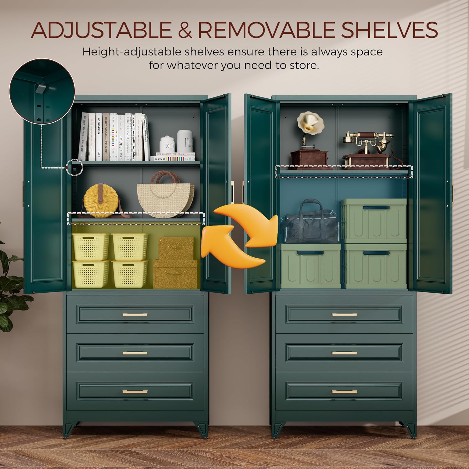 75" Tall Kitchen Pantry Cabinet, Storage Cabinet with 3 Drawers | Metal Kitchen Cabinet with Doors & 2 Adjustable Shelves, Tall Food Pantry, Cupboard for Kitchen, Dining Room, Garage, Office