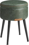 VASAGLE Storage Ottoman, Synthetic Leather Round Seat with Steel Legs | Vanity Chair Stool, with Stitching, Transitional, Loads 150 kg, Forest Green and Matte Black, EKHO Collection ULOM005C01