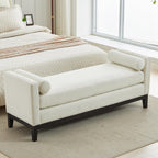 End of Bed Bench for Bedroom, 66.34'' Boucle Fabric Long King Size Bench with Black Legs for Entryway, Hallway, Cloakroom, Window Bench (White).