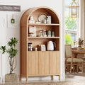 Ieejdn 71.34" Tall Arched Kitchen Pantry,Modern Fluted Wood Storage Cabinet with Doors,Adjustable Shelves,Organizer, Versatile Cupboard for Kitchen,Living Room,Dining Room,Bathroom,Natural
