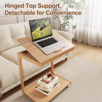 AQIMUELE Wooden C-Shaped End Table,Couch Table with Adjustable Desktop,Small Rolling Side Table with 2 Lockable Wheels 23.6" Width,Small End Table for Couch, Living Room,Bedroom (Natural)