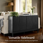 Best Choice Products 55" Modern 4-Door Sideboard Storage Cabinet, Buffet, Media Cabinet, Cupboard, Entryway Accent Table, Bookcase w/Reed Panels and Adjustable Shelves - Black