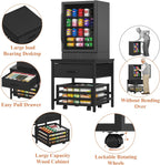 Saudism Mini Fridge Stand with Movable Storage Basket | Mini Fridge Cabinet with Storage Drawer,Sturdy Metal Frame,Great for Dorm Home Office, Full Black