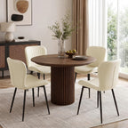 Upholstered Dining Chairs Set of 4 PU Leather Metal Legs Beige | Vertical channel tufting 19" seat height Ergonomic backrest Waterproof PU leather Sturdy metal frame