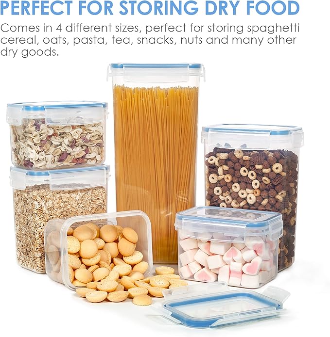 Vtopmart Airtight Food Storage Containers Set with Lids, 15pcs BPA Free Plastic Dry Food Canisters for Kitchen Pantry Organization and Storage, Dishwasher safe,Include 24 Labels, Blue