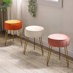 IBUYKE Makeup Vanity Stool, Velvet Round Footrest Ottoman, White LG-30M | Dressing Table Seat Pouf Couch chair Golden Steel Legs