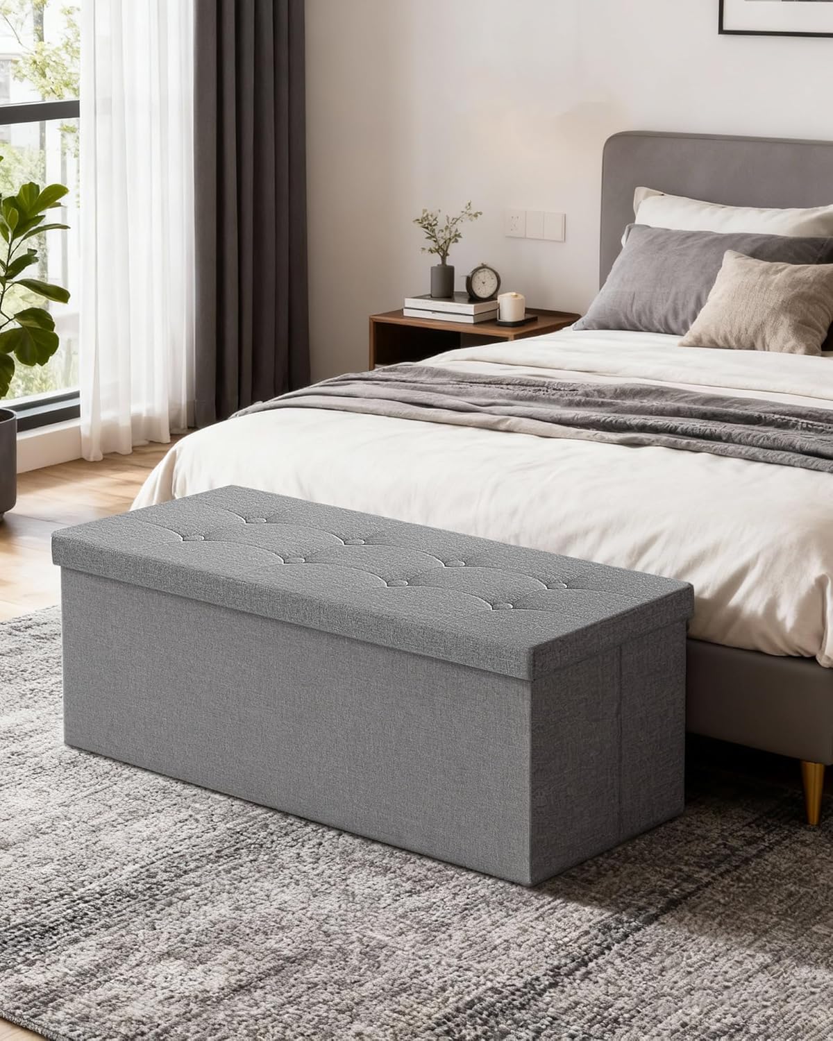 GLAXYFUR 43 Inches Folding Storage Ottoman Bench, Storage Chest | Ottoman Foot Rest, End of Bed Bench, Load 660 lb, Storage Box for Living Room, Bedroom, Entryway