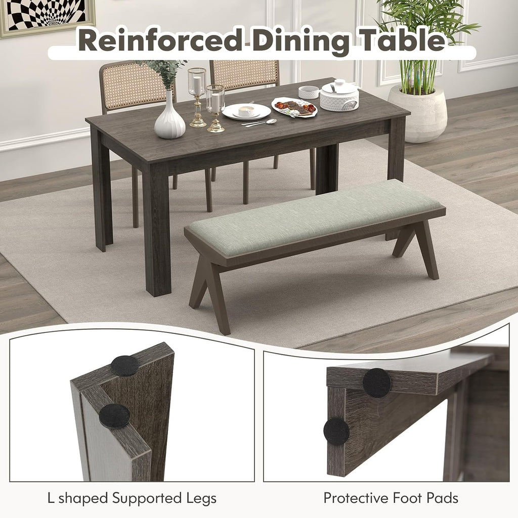 63“ Large Dining Table for 4-6 People, Rectangular Dining Room Table, Wooden Kitchen Table with L-Shaped Legs, Modern Farmhouse Dinette Table for Restaurant, Living Room, Family