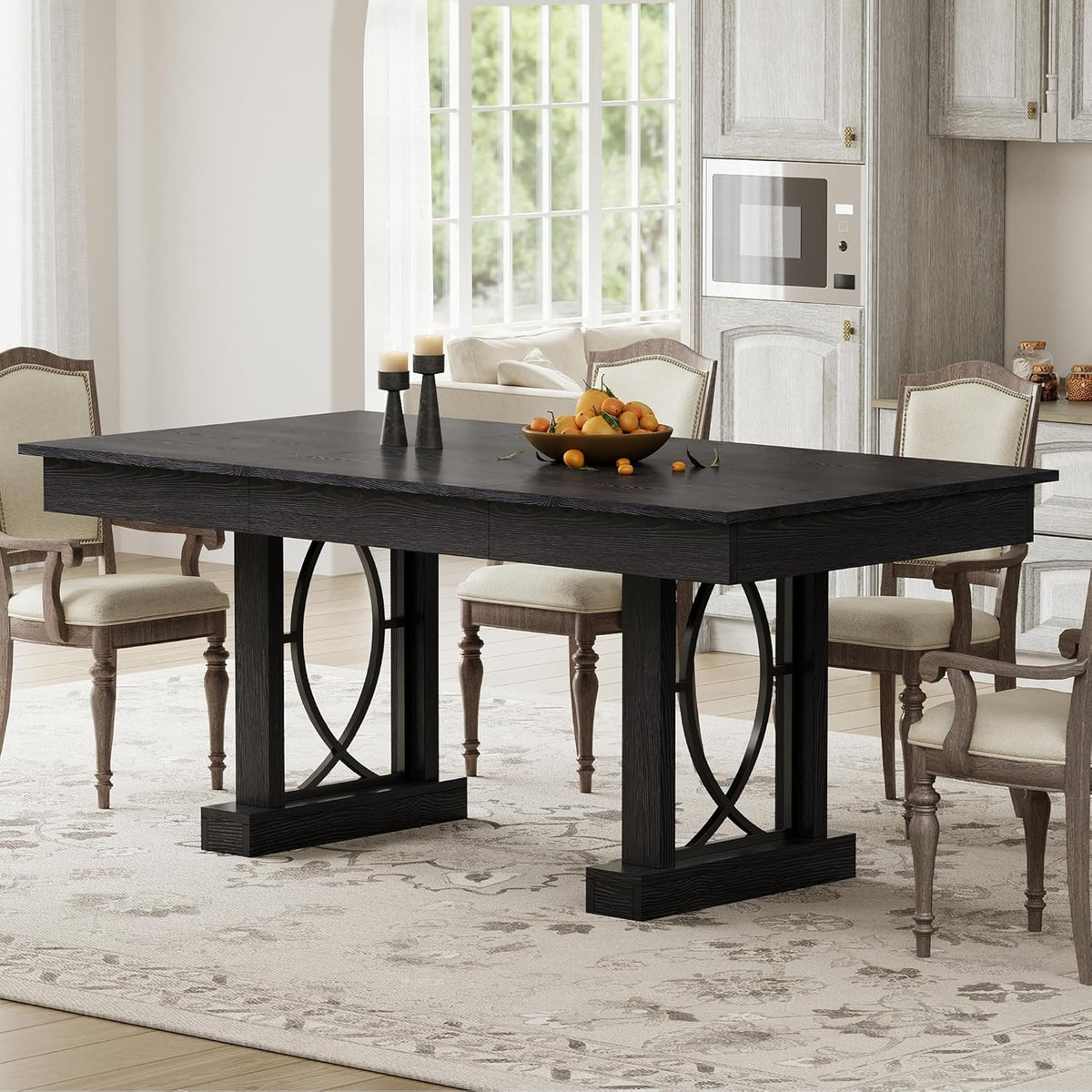 Garvee 71-Inch Dining Table for 6-8 with 2 Drawers, Large Wooden Kitchen Table w/Large Tabletop & Sturdy Frame, Rectangular Dining Table with Double Pedestal, for Kitchen, Office